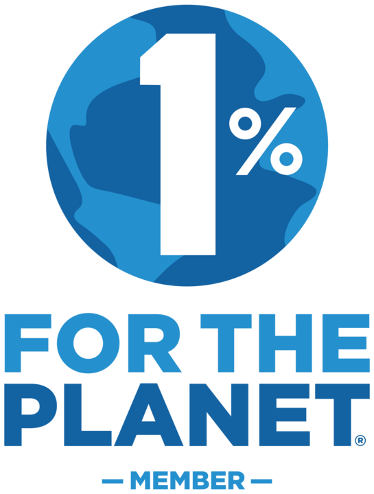 Logo officiel de l’organisme 1% for the Planet avec symbole de la Terre en bleu